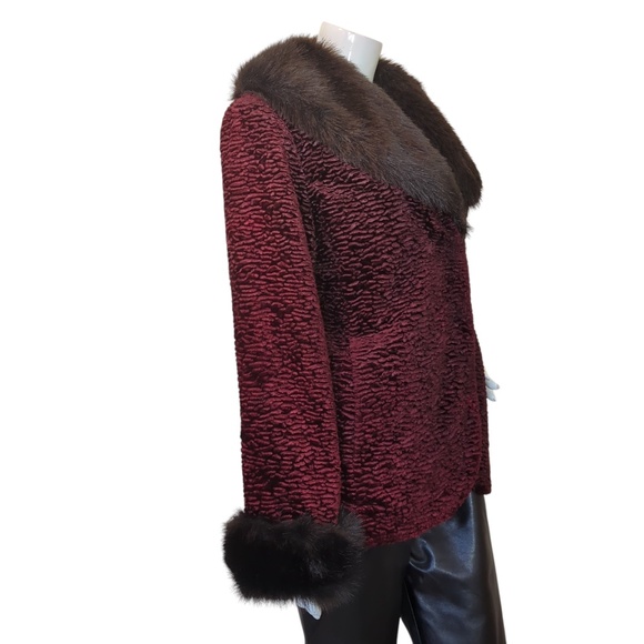 Vintage Burgundy Faux Persian Lamb Coat w/Faux Fur Trim Retro Glam - Picture 5 of 16